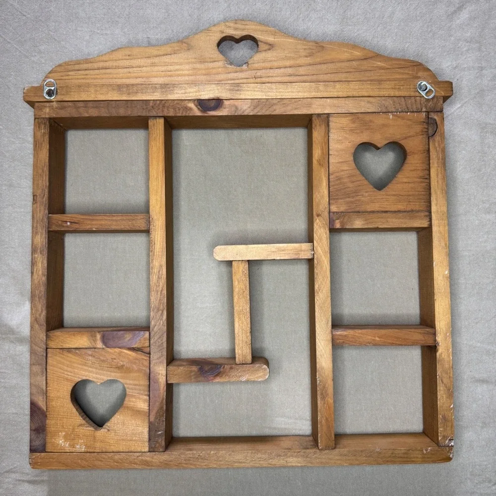Vintage CottageCore Wood Heart Shadow Box Wall Display Shelf Trinkets Large